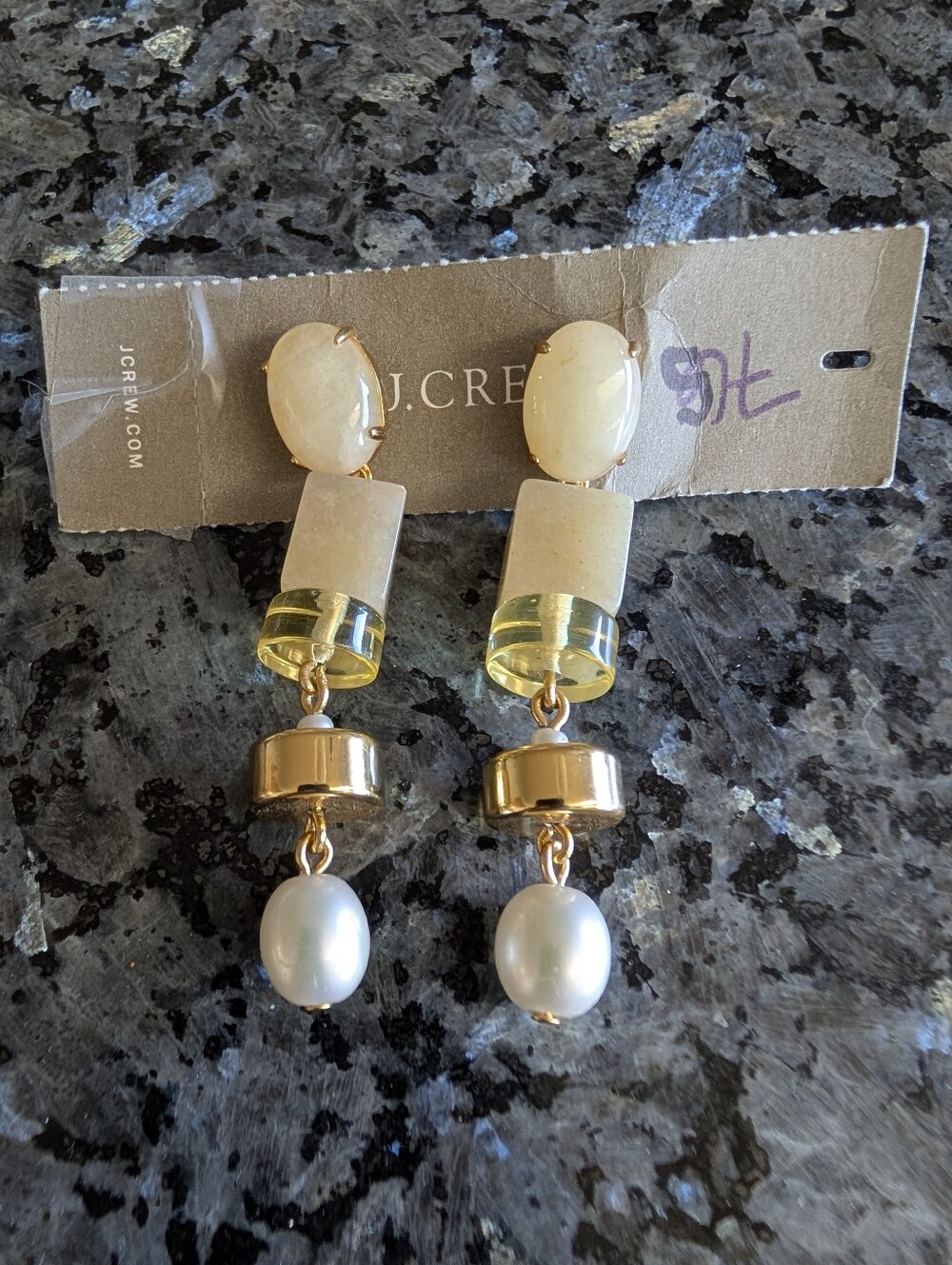 J.Crew Stone and Pearl Drop Earrings Gold Multi-Color Semiprecious Stones